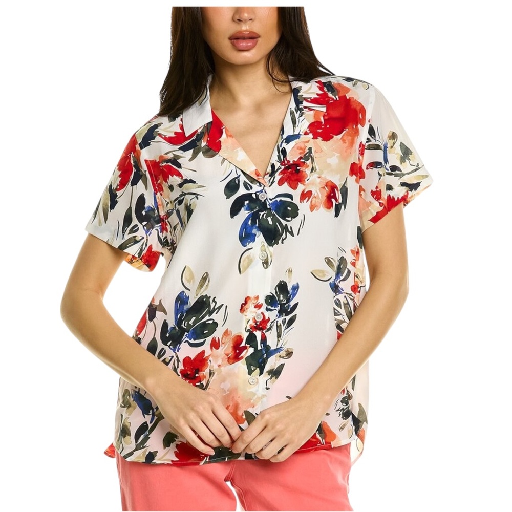 Tommy Bahama White Floral Island Isla Vista Talulla 100% Silk Camp Shirt size XS